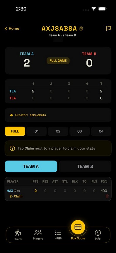 Claiming from the Box Score tab