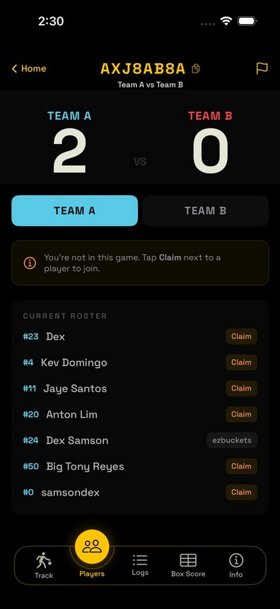 Claiming from the Players tab