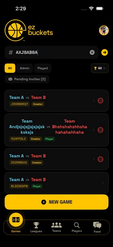 Searching by game code