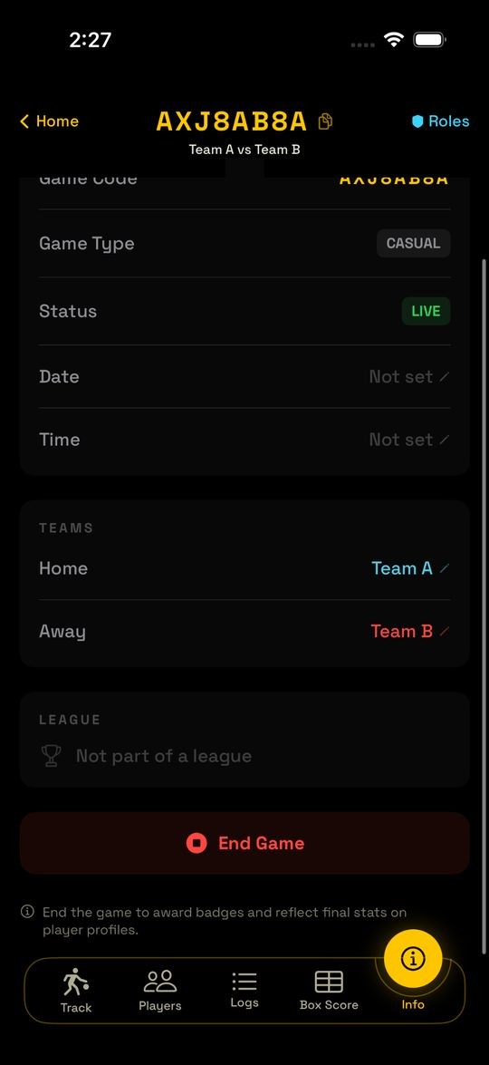 End Game button on the Info tab