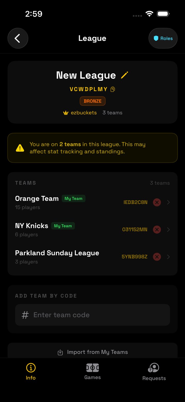 New league page with default name, code, tier and tabs