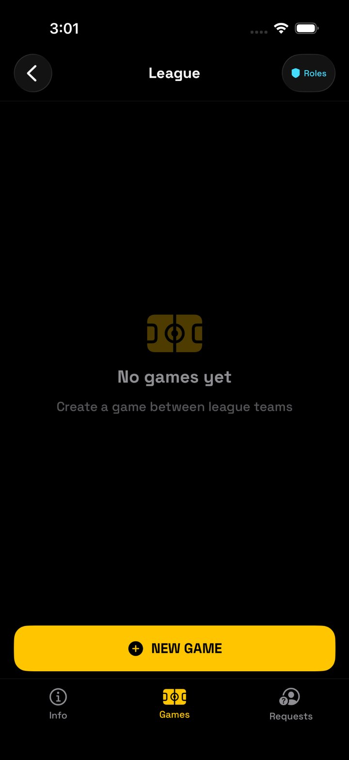 League Games tab before any games are created