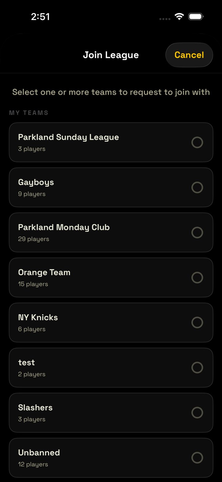 Choosing from the teams you are part of