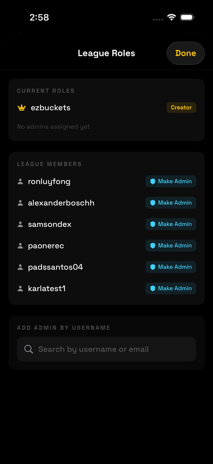 League Roles screen with current roles and members