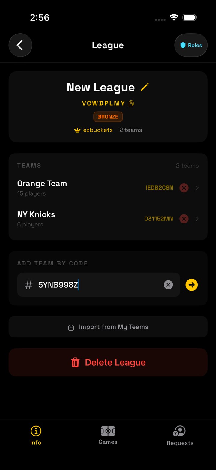 Entering the team code inside the league