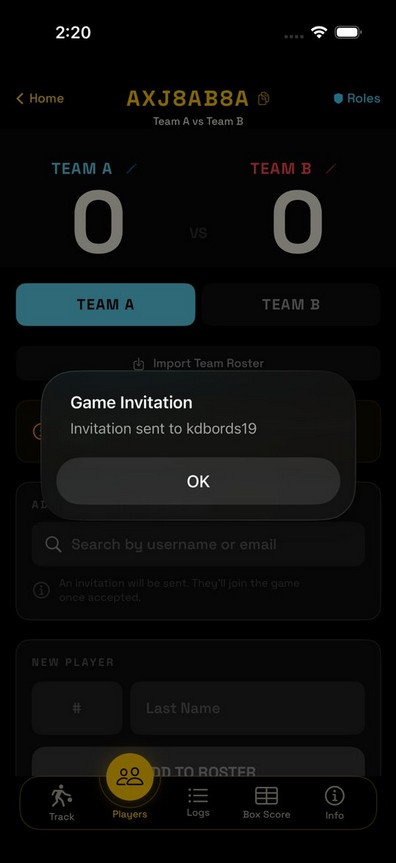 Player invitation sent