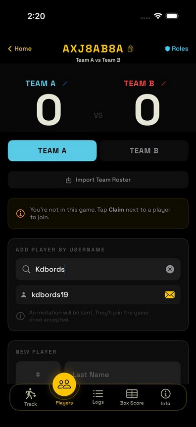 Searching a player by username