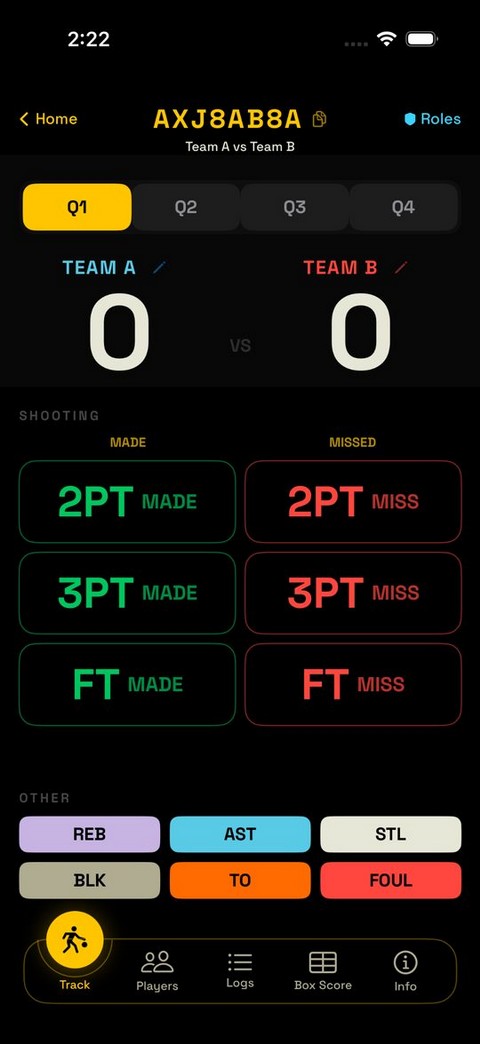 Roles button on the game screen