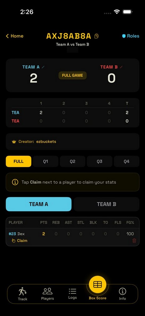 Box Score updating